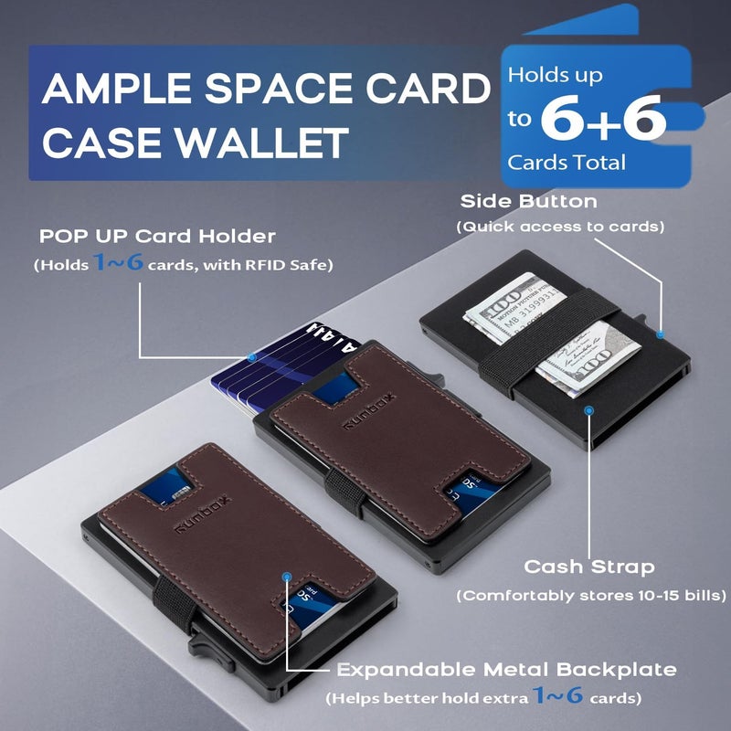 RUNBOX Mens Business Card Holder, Slim Card Wallet for Men and Women, Minimalist RFID Blocking Wallet with Pop-Up Function, Thin Design, Metal Cases Holds 6+6 Cards, Gifts for Men, Men's Accessories - Image 2